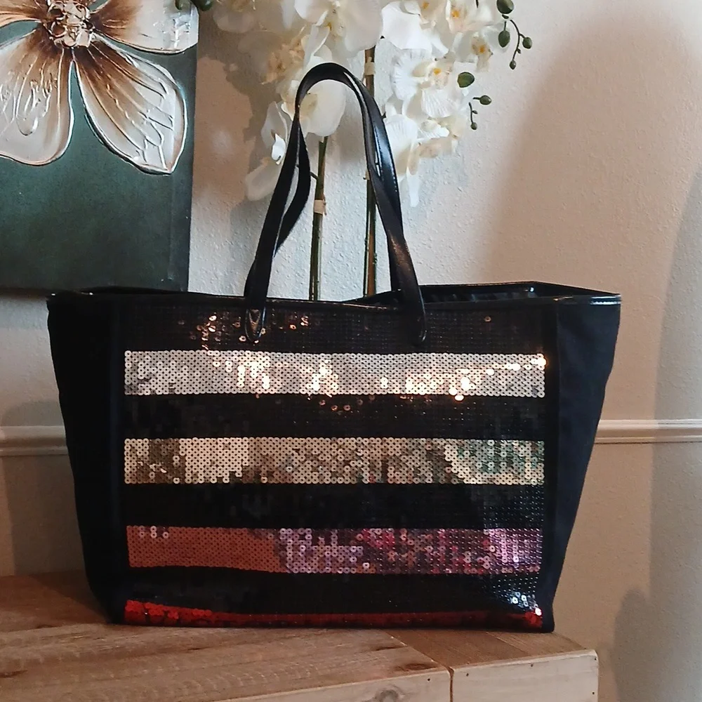 Victoria's Secret Limited Edition Black Embellished Glam Tote Bag